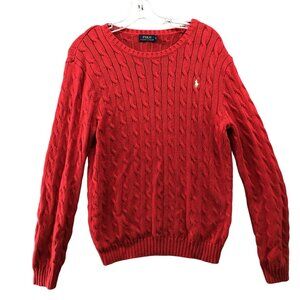 Polo Ralph Lauren Red Cable Knit Sweater Womens XL Crewneck Cotton Pony Logo